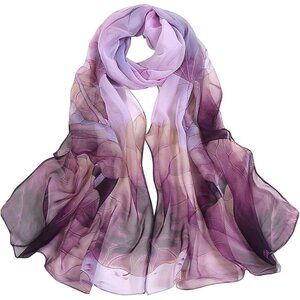 Women's Purple 1 Fashion Lightweight Head Scarf Floral Print Chiffon Scarves